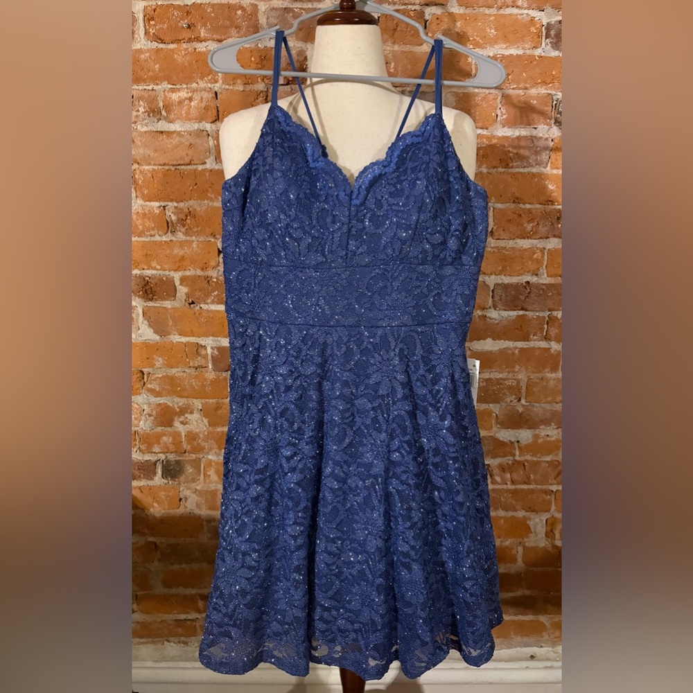 Teeze Me Sparkly Blue Lace Dress